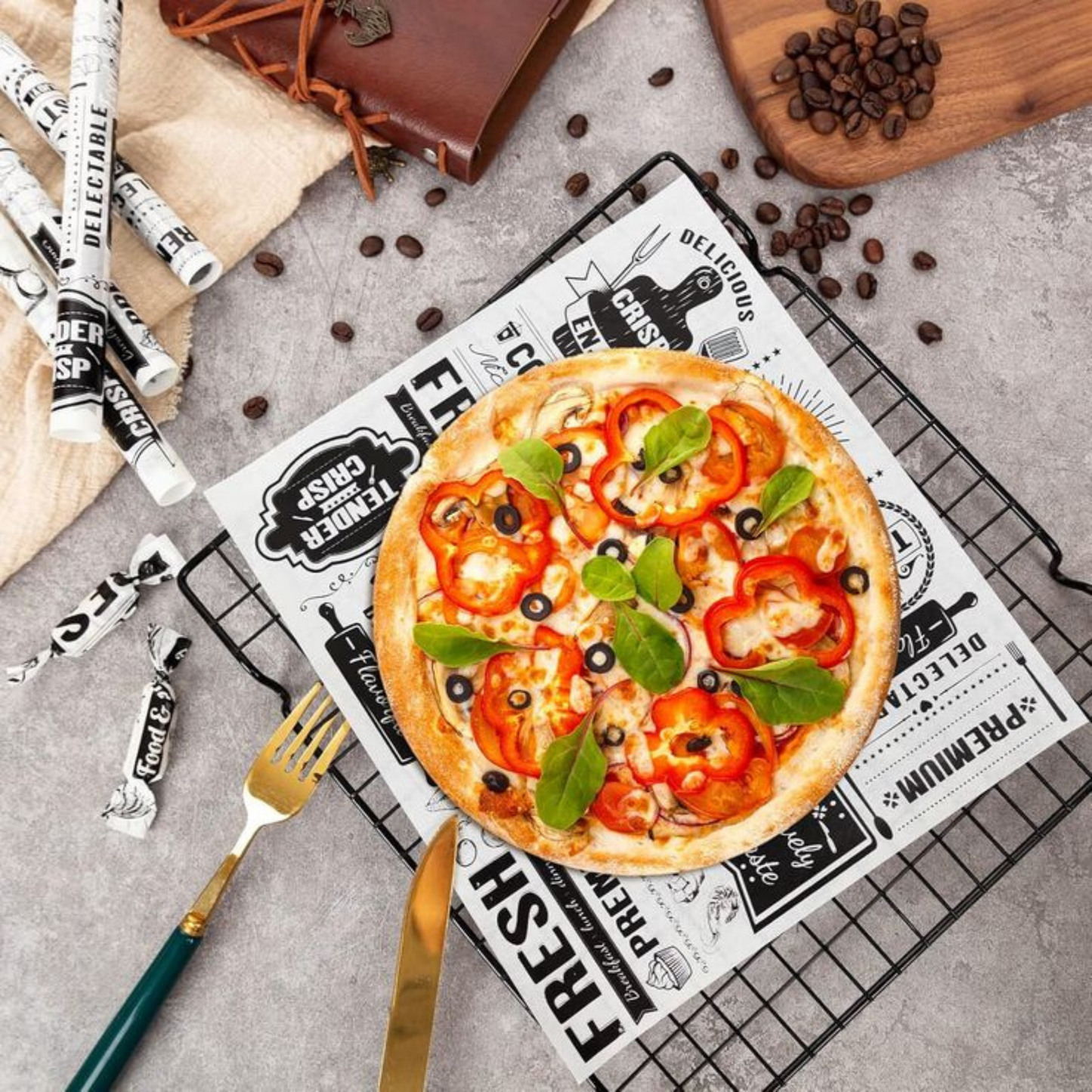 Custom deli wrap paper with logo design for food presentation.