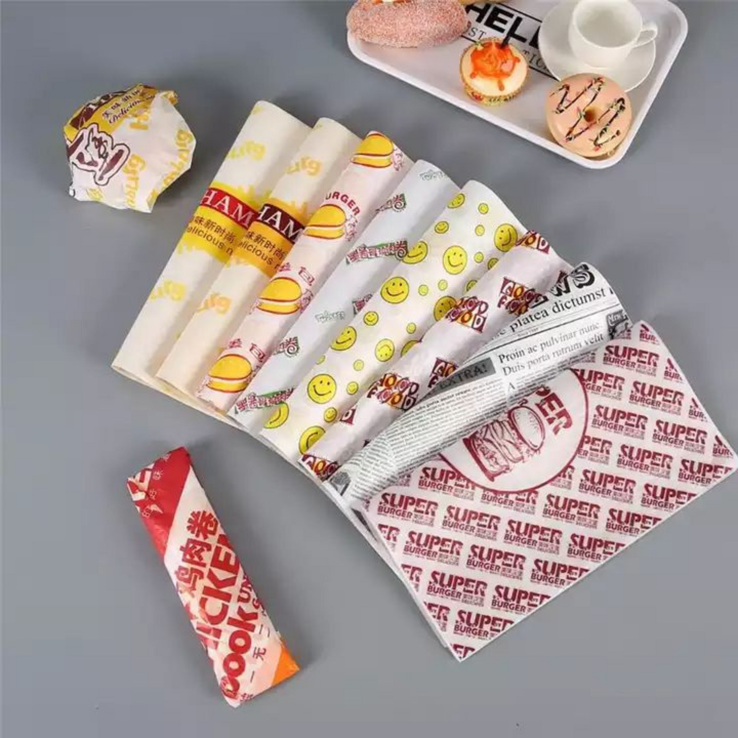 Custom printed deli paper with branded logo for restaurants.