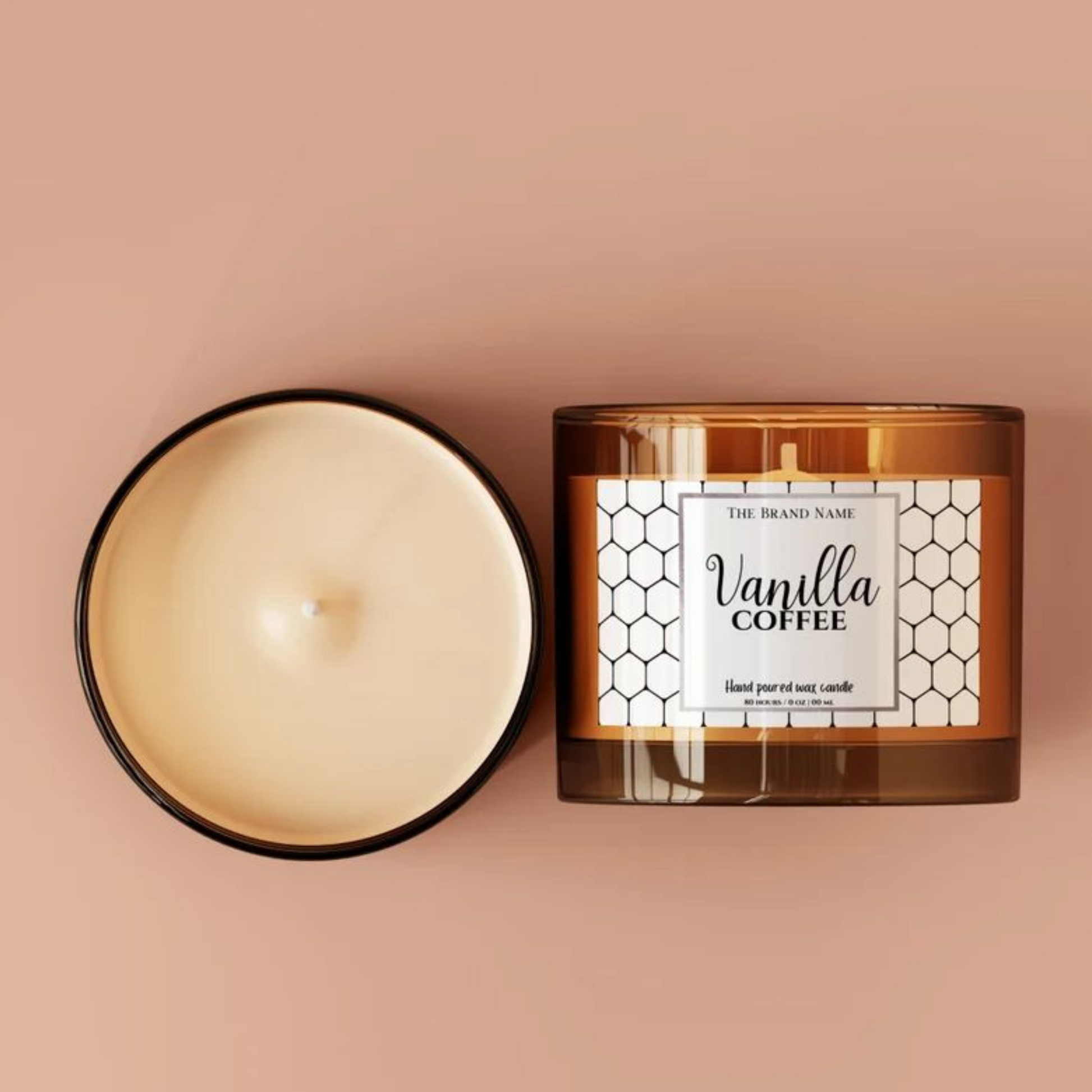 Glossy custom candle sticker on frosted glass jar.