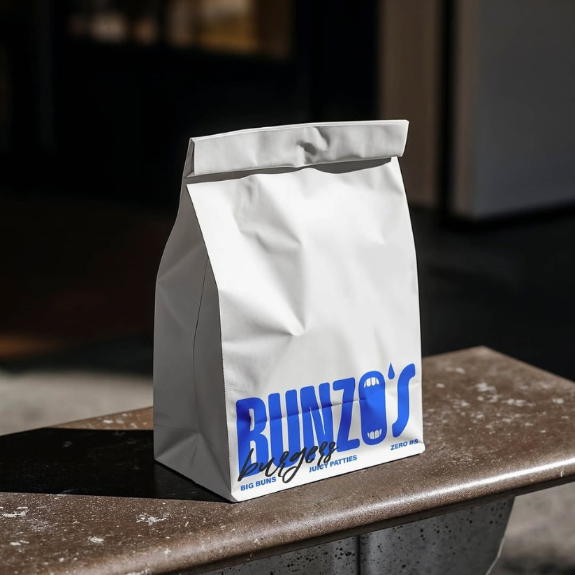 white kraft bag for take aways.